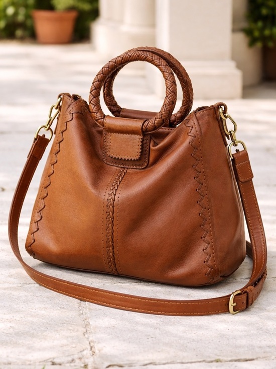 HOBO Handbags - HOBO Cognac Leather Shoulder Bag Woven Handle Crossbody